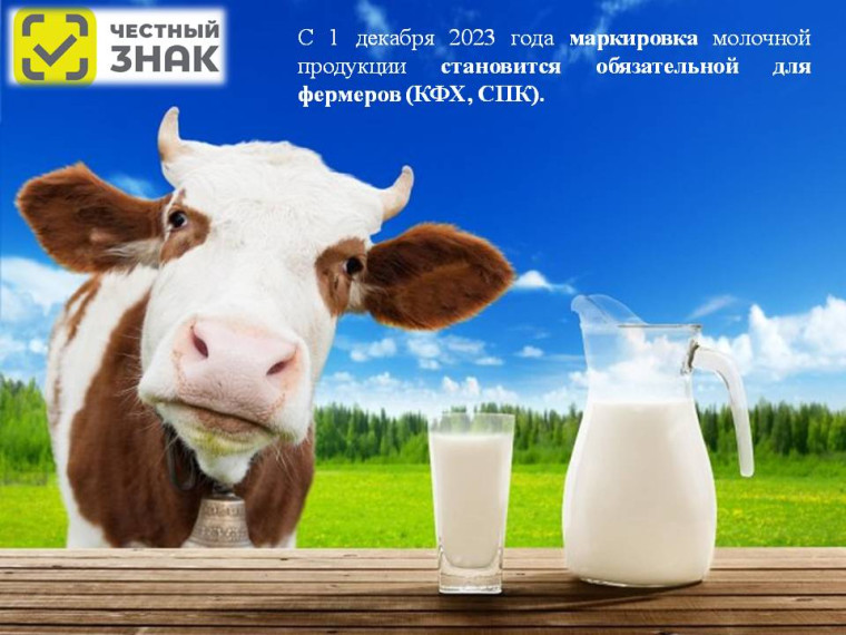С 1 декабря 2023 года маркировка молочной продукции становится обязательной для фермеров (КФХ, СПК)..